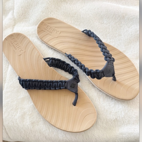Sperry sea brook top sider women flip flops sandals size 11 Thong Navy Blue NWOT - Picture 1 of 6